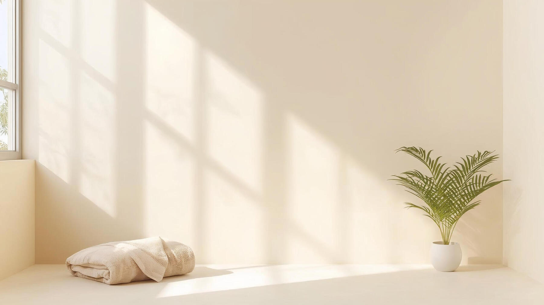 A freshly cleaned kitchen or bathroom with soft beige walls, warm lighting, and minimal styling. A folded towel or small plant adds comfort. The space feels open, detailed, and ready for a new beginning.